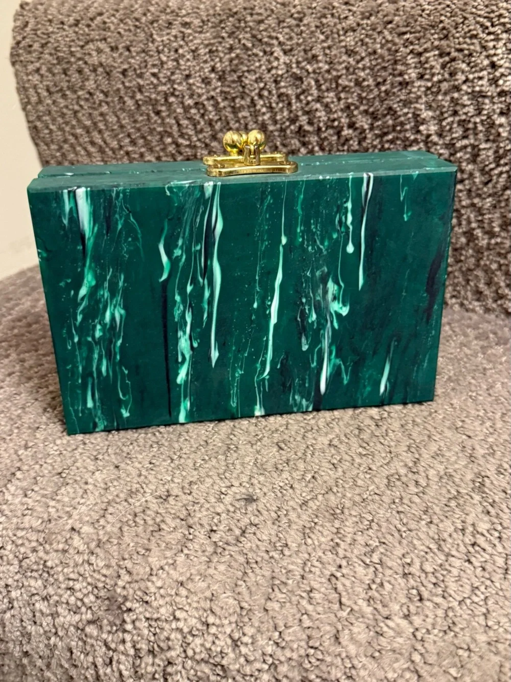 Green Marble Resin clutch with Gold Clasp